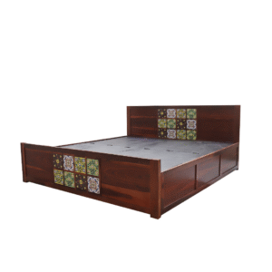 Artisanal Tile-Inlay Solid Wood Storage Bed