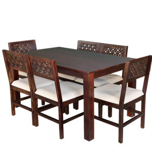 ArtisanCraft Solid Wood 6-Seater Dining Set with Carved Back Chairs