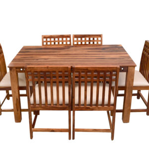 GridCraft Solid Wood 6-Seater Dining Set with Slatted Back Chairs