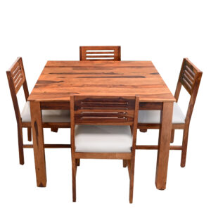 SlimCraft Solid Wood 4-Seater Dining Set with Slatted Back Chairs