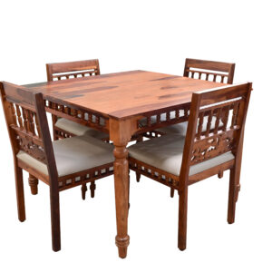 HeritageCraft Solid Wood 4-Seater Dining Set with Carved Detail Chairs